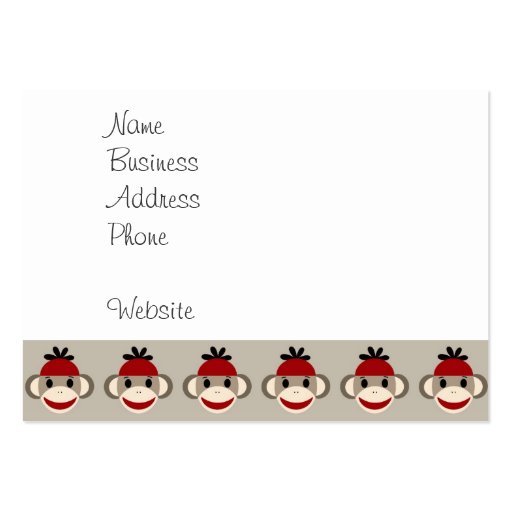 Fun Smiling Red Sock Monkey Happy Patterns Business Card (front side)