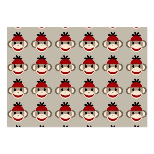 Fun Smiling Red Sock Monkey Happy Patterns Business Card (back side)