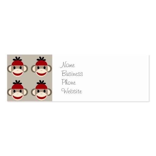 Fun Smiling Red Sock Monkey Happy Patterns Business Card Templates (front side)