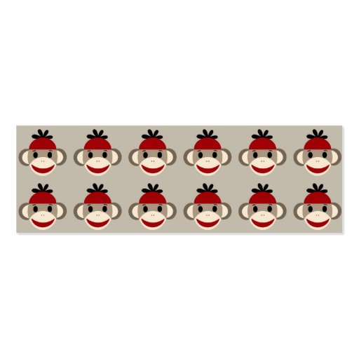 Fun Smiling Red Sock Monkey Happy Patterns Business Card Templates (back side)