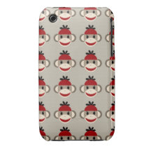 Fun Smiling Red Sock Monkey Happy Patterns Case-Mate iPhone 3 Cases