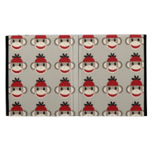Fun Smiling Red Sock Monkey Happy Patterns iPad Folio Case