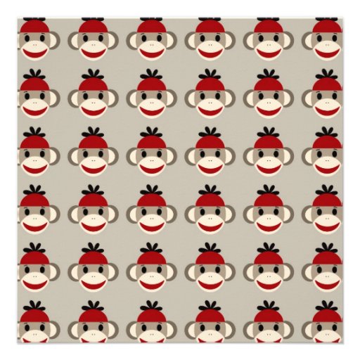 Fun Smiling Red Sock Monkey Happy Patterns Personalized Invitation