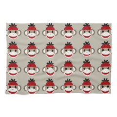 Fun Smiling Red Sock Monkey Happy Patterns Hand Towels