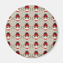 Fun Smiling Red Sock Monkey Happy Patterns Refrigerator Magnet