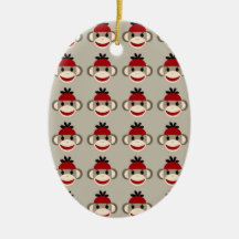 Fun Smiling Red Sock Monkey Happy Patterns Christmas Ornaments
