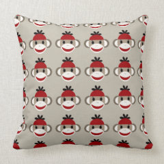 Fun Smiling Red Sock Monkey Happy Patterns Throw Pillow