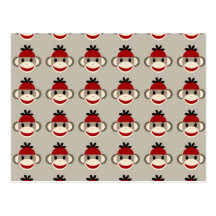 Fun Smiling Red Sock Monkey Happy Patterns Postcards