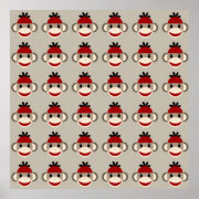 Fun Smiling Red Sock Monkey Happy Patterns Posters