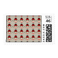 Fun Smiling Red Sock Monkey Happy Patterns Stamp