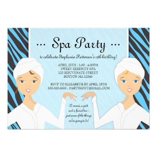 Fun Spa Girl Birthday Spa Party Invitation | Zebra