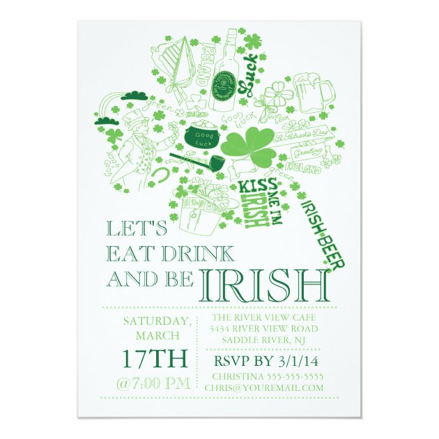 Fun St. Patrick's Day Bash Dinner Party 5x7 Paper Invitation Card (front side)