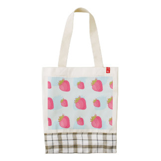 Fun Strawberry Pattern on Blue Zazzle HEART Tote Bag