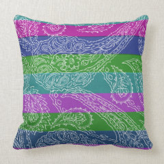 Fun Striped Paisley Print Summer Girly Pattern Pillow
