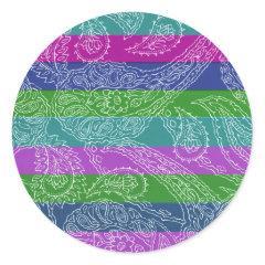 Fun Striped Paisley Print Summer Girly Pattern Round Stickers