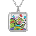 Fun Stripped Pitcher of Flowers Necklaces