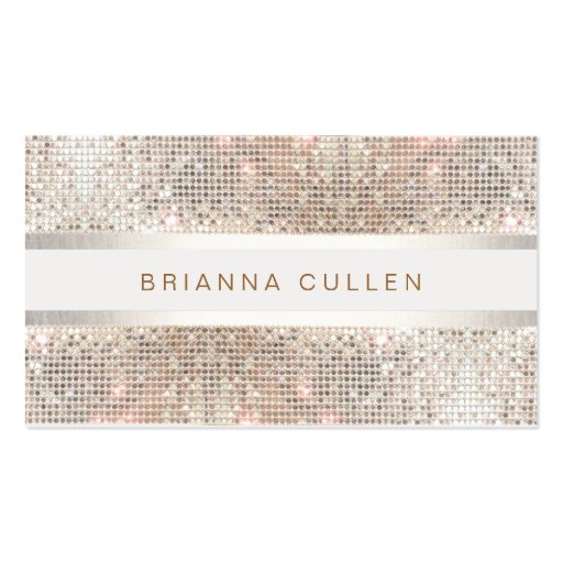 Fun Stylish Striped Silver Sequin Elegant Modern 2 Business Card Template (front side)