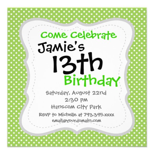 Fun Summer Lime Green and White Polka Dot Pattern Invitations