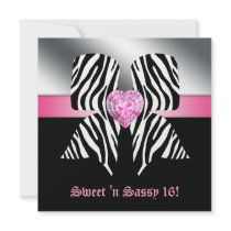 Fun Sweet 16 Party Invite Zebra Bow Pink
