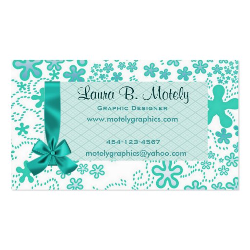 Fun teal floral Business Card (front side)