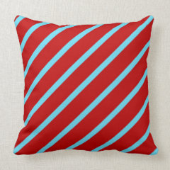 Fun Teal Turquoise Red Diagonal Stripes Gifts Throw Pillow