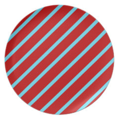 Fun Teal Turquoise Red Diagonal Stripes Gifts Dinner Plate