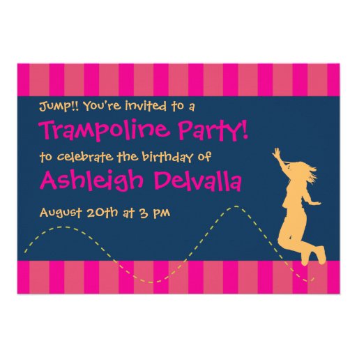 Fun Trampoline Birthday Party Invitations - Girls