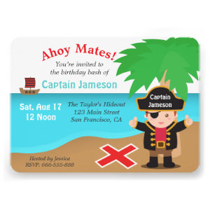 Fun Treasure, Pirate Theme Birthday Party Custom Invite
