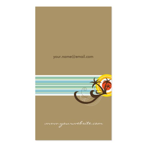 Fun Tropical Palm Trees Sunset Brown Beach Holiday Business Card Templates (back side)