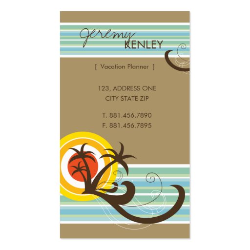 Fun Tropical Palm Trees Sunset Brown Beach Holiday Business Card Templates