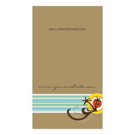 Fun Tropical Palm Trees Sunset Brown Beach Holiday Business Card Templates (back side)