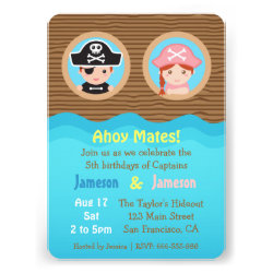 Fun Twins, Pirate Theme Birthday Party Personalized Announcements