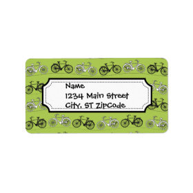 Fun Vintage Green Bicycles Pattern Print Custom Address Label