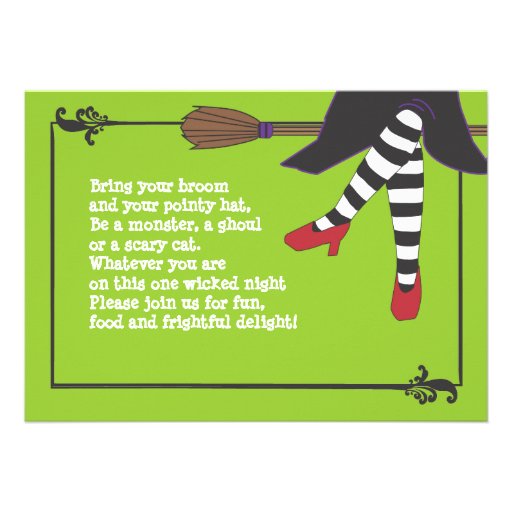 Fun Wicked Witch on Broom Halloween Costume Party Invitation