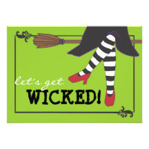 Fun Wicked Witch on Broom Halloween Party Announcement