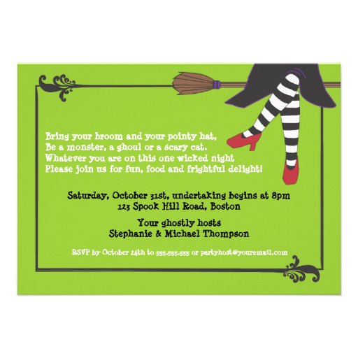 Fun Wicked Witch on Broom Halloween Party Announcement