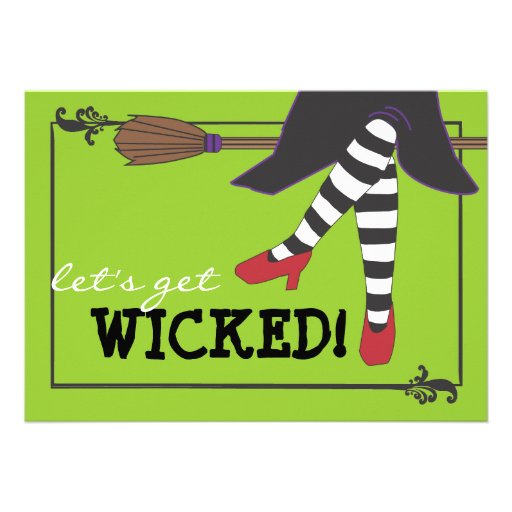 Fun Wicked Witch on Broom Halloween Party Announcement (front side)