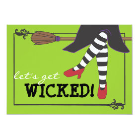Fun Wicked Witch on Broom Halloween Party 5x7 Paper Invitation Card