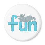 fun word in aqua with playful gray cat, magnet magnets