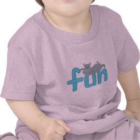 fun word in aqua with playful gray cat, tshirt shirt