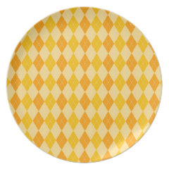 Fun Yellow and Orange Argyle Diamond Tile Pattern Plate