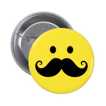 Fun yellow smiley face with handlebar mustache buttons