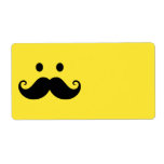 Fun yellow smiley face with handlebar mustache labels