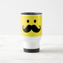 Fun yellow smiley face with handlebar mustache coffee mug