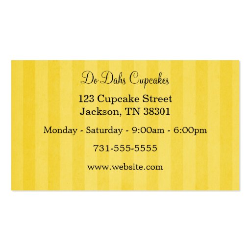 Fun Yellow Stripes Bakery Business Cards (back side)