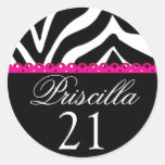 Fun Zebra Print and Lace 21st Birthday Stickers