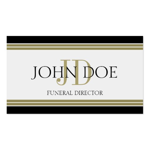 Funeral Director Black Gold Stripes Business Card Template (front side)