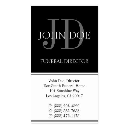Funeral Director Vertical White Business Card