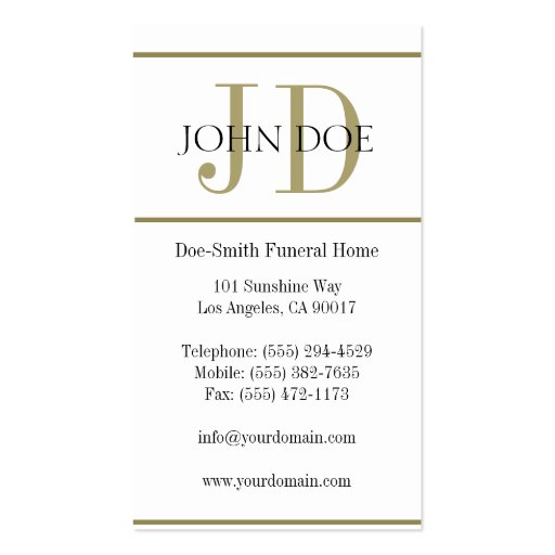 Funeral Director White/Gold Stripe Business Card Template (back side)