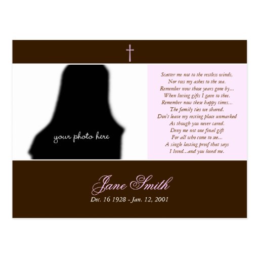 Funeral Memorial Prayer Card Photo Template 2A Zazzle